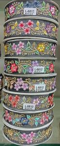 Custom Made Black Floral Embroidered Multi Colored <b>Ribbons</b> in Custom Made Sizes Ideal for Use As Borders and Trims - Product Image 6