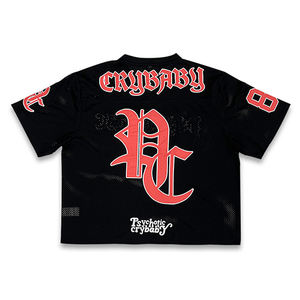 2025 Épaules tombantes T-shirt Surdimensionné Football Vintage 100% Polyester Noir Léger Hommes Mesh Jersey T-Shirt Avec Pour Hommes - Product Image 3