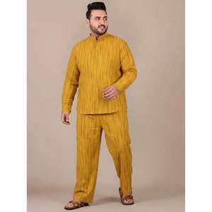 Yellow Cotton Textured Kurta With Pant <b>Men</b> Plus Size Co-ord Set - Product Image 3