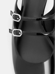 2024 Black Age Ladies' Block Heels Mules Sandalias de cuero para mujer Mary Janes Pumps con hebilla dorada doble correa Sling negro - Product Image 4