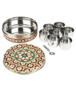 Tradicional Meenakari Aço Inoxidável Spice Box Masala Dabba 7 Copos com Colher Multicolor Storage Container Cozinha E Gifting - Product Image 5