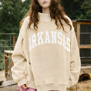 Women Oversized Long Mockneck Sweatshirt Front Logo Modern Winter Casual Wear Soft Fabric Relaxed Fit Pullover <b>Top</b> - Product Image 2