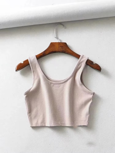 Sexy mujer verano Crop Tops sin mangas corto Spandex/poliéster cuello redondo botón transpirable Casual de punto - Product Image 6