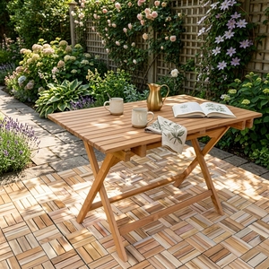 Outdoor Solid Teak Wood <b>Folding</b> <b>Dining</b> <b>Table</b> Rectangular Slatted Top Cross X Leg Patio Garden Setup Art Design Decor <b>Table</b> - Product Image 5