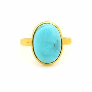 Vente chaude 10x14mm véritable Kingman Arizona Turquoise plaqué or 18 carats 925 bague en argent Sterling délicate de forme ovale pour les fêtes - Product Image 4