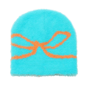 Gorro de invierno personalizado con logotipo Jacquard, gorro de mohair de punto mullido de terciopelo de gama alta, gorro de mohair cálido y peludo con piel de visón - Product Image 4