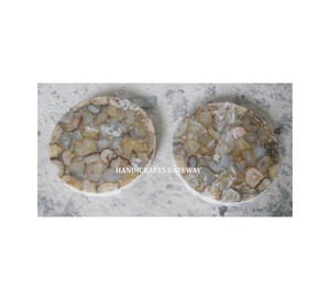 Taille de forme personnalisée disponible en usine en Inde Conception naturelle de pierres précieuses faites à la main Agate brune Forme ronde Table basse Tops - Product Image 1
