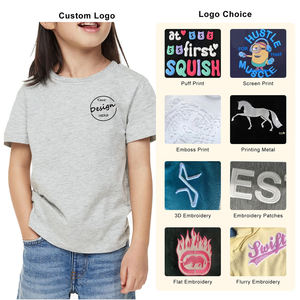 Personnalisable été coupe ajustée 100% coton pull T-Shirt garçons filles enfants respirant à manches courtes col rond couleur personnalisée - Product Image 4