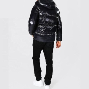 Vestes à capuche noires coupe-vent pour hommes, décontractées, hiver, fermeture éclair, rembourrage épais en polyester, couleur unie, vestes matelassées - Product Image 5