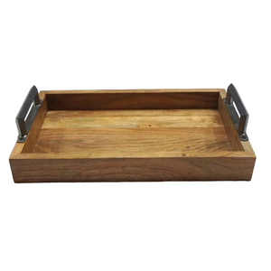 Vente chaude moderne ustensiles de cuisine personnalisable en bois naturel plateau d'affichage des aliments plateau en métal de qualité pour Restaurant décor couleur foncée - Product Image 4