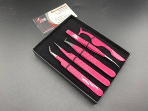 Pince à épiler d'extension de cils en acier inoxydable japonais de couleur rose vif - Product Image 3