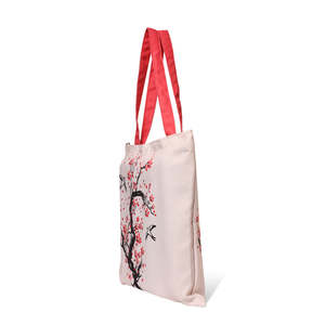 Bolsas de Tela de Algodón con Estampado de Flores de Cerezo, Cierre de Cremallera, Logotipo Personalizable, Ecológicas, Portátiles, para Todas las Estaciones - Product Image 5