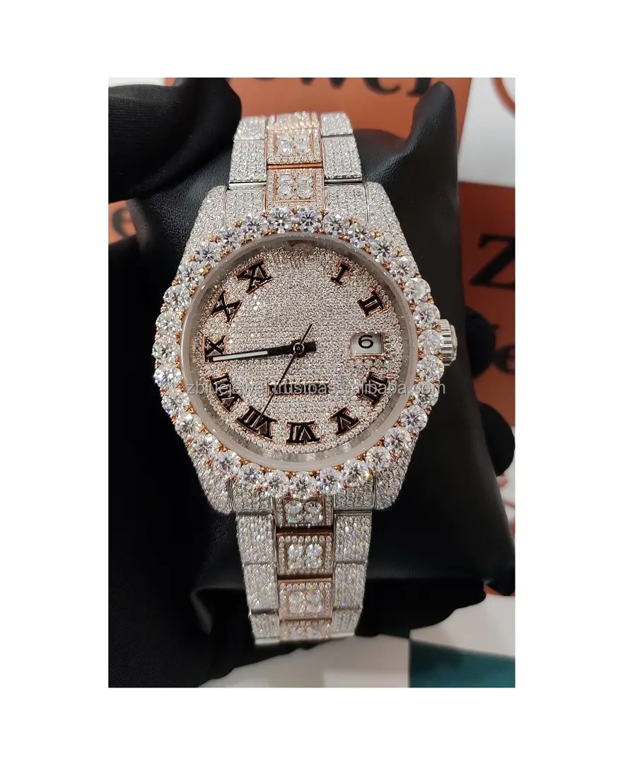 41MM Premium luxe fait à la main VVS Moissanite diamant clouté Bling glacé montre Hip Hop montres-bracelets pour hommes femmes cadeaux