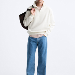 Logo de broderie personnalisé fermeture à glissière quart hommes sweat-shirt en coton demi-fermeture éclair pull d'hiver - Product Image 2