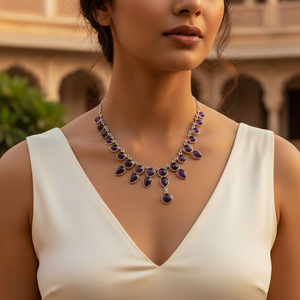 Collier avec pendentifs et breloques en argent 925 avec pierre précieuse améthyste pour femmes - Product Image 3