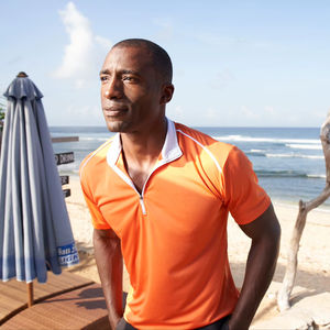 Zip-Up Collar Print Embroidered Casual Unisex ODM T-<b>Shirt</b> Pocket Short Sleeve Anti-Wrinkle Moisture Wicking Knitted 100% - Product Image 1