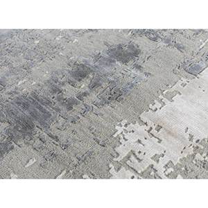 Tapis noué à la main Uvenuti en laine et soie de bambou à motif abstrait gris et noir pour la décoration de la maison, du salon et du couloir, hauteur de poils moelleux - Product Image 3