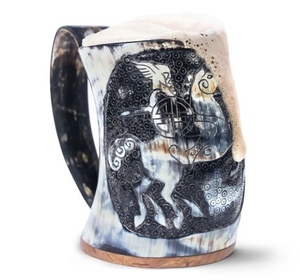 High Quality <b>Personalized</b> Natural OX Horn <b>Mug</b> Real OX Horn Viking <b>Mug</b> Drinkware for Kitchen & Dining - Product Image 1