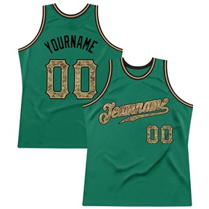 Maillots de basket-ball personnalisés Kelly Green Camo-Noir authentique Throwback équipe personnalisée cousue imprimé 100% Polyester respirant - Product Image 1