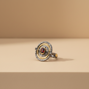 Anello <span class=keywords><strong>in</strong></span> <span class=keywords><strong>argento</strong></span> Sterling 925 con granato Design a cerchio con grana di corteccia rosso con anello <span class=keywords><strong>in</strong></span> <span class=keywords><strong>argento</strong></span> Vintage perfetto placcato oro - Product Image 3