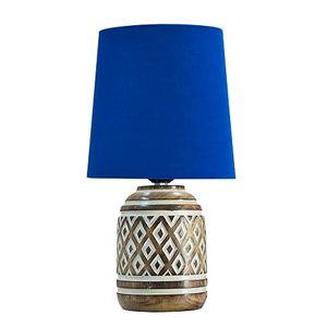 Modern <b>Table</b> Lamp <b>Blue</b> Fabric Shade Decorative <b>Bedside</b> Light Wooden Texture Base for Living Room Bedroom - Product Image 5