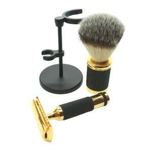 Cepillo de pelo sintético negro premium para barbería, rasuradora recta para afeitar hecha de acero inoxidable de la mejor calidad. - Product Image 1