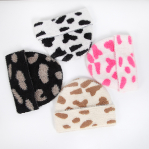 Soft Fuzzy <b>Leopard</b> Beanie <b>Hat</b> Women Winter Warm Stretch Knit Cap Trendy Animal <b>Print</b> Skull Cap Casual Outdoor Fashion Headwear - Product Image 1