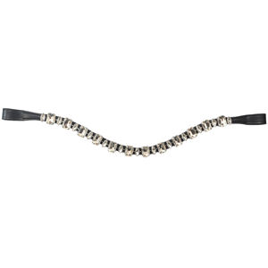 Frontal de Cuero Negro Curvo con Cristales y Diamantes de Imitación Transparentes para Brida de Caballo, Tamaño y Empaque Personalizables, Calidad A+ Certificada - Product Image 3