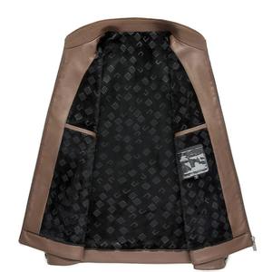 Winter High Street Leather <b>Jacket</b> Men <b>Mandarin</b> <b>Collar</b> Slim Casual Windproof Waterproof Thick Coat - Product Image 6