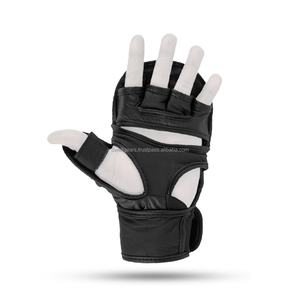 DWELT GEARS Cage Fighting MMA Gloves PU Leather Durable Open Palm Grappling Training Sparring Hook Loop Closure Unisex Gloves - Product Image 3