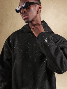 Sudadera con capucha personalizada con logotipo de diamantes de imitación bordados para hombre-forro polar de algodón pesado de alta calidad última moda - Product Image 3