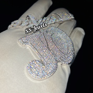 Pendentif en diamant cultivé en laboratoire VVS personnalisé collier à breloques en argent 925 avec nom collier à breloques en diamant CVD personnalisé Hip Hop Bustdown - Product Image 6