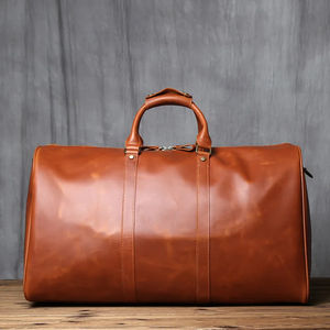 Bolsa de lona multifuncional de cuero genuino con cierre de cremallera reutilizable y de gran capacidad para viajes unisex - Product Image 4