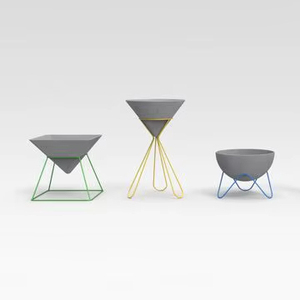 ชุดปลูกคอนกรีตกระถางดอกไม้แนวอุตสาหกรรมสมัยใหม่ดีไซน์รูปทรงเรขาคณิตที่วางต้นไม้กลางแจ้งในร่มแบบเรียบง่าย - Product Image 1