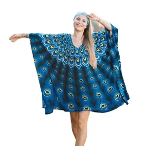 Elegante Poncho Jurk 100% Rayon Voor Beachwear Cover Up Groothandel Custom Bali Fabrikant Sexy Poncho Jurk KF001-013R2-F