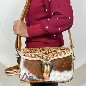 OEM ODM Fashionable Trending Tooled Cowhide Leather Crossbody Toiletry <b>Bag</b> <b>for</b> <b>Women</b> Fashion <b>Travel</b> Cosmetic Makeup Organizer - Product Image 1