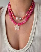 Ensemble assorti coloré : Collier en pierre naturelle style bonbon pastel, perle d'eau douce, chaîne plaquée or, pendentif, bijoux perlés