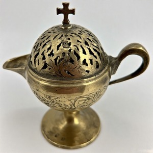 Incensario de latón de gracia litúrgica, quemador de incienso de Iglesia Vintage colgante para ambiente ceremonial y espiritual - Product Image 1