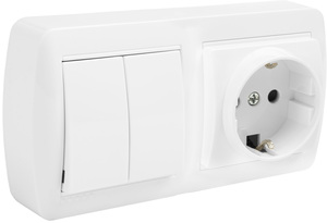 Presa bipolare doppia da superficie con TTL e doppio interruttore, Serie Wall, bianca (Solera MUR36U) - Product Image 1
