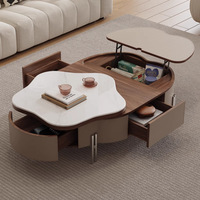 Table basse ronde en cuir de selle de style italien moderne, réglable en hauteur - pour armoire, salon, buffet