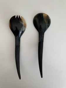 Petit ensemble de vaisselle rond en bois avec cuillère en corne de buffle Couverts à vernis miroir pour servir mesurer les aliments thé crème glacée miel fêtes - Product Image 3