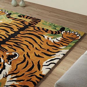 Alfombra con tema de jungla con cara de tigre moderna hecha a mano, alfombra de lana con estampado de animales llamativos para habitación de niños, decoración del hogar, alfombra personalizada para área de Picnic, regalo - Product Image 2
