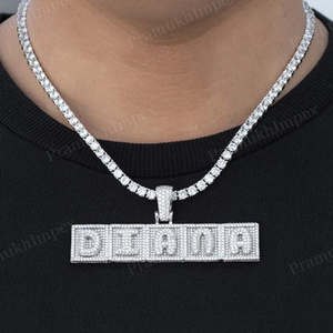 Design carré Moissanite clouté nom diamants ronds pendentif breloques initiale personnalisée en argent Sterling 925 glacé bijoux Hip Hop - Product Image 1