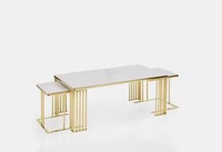 Ensemble de tables basses gigognes de style classique moderne, plateau en MDF, structure en métal laiton, meubles de salon, modèle Netra 009, garantie 2 ans