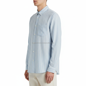 Camisa a Rayas de Manga Larga Informal Personalizada para Hombre, Camisas Oxford con Botones de Aspecto de Lino y Algodón para Hombre, Tops de Moda - Product Image 3