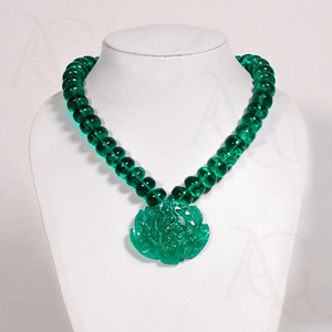 Cuentas de collar de Esmeralda cultivadas en laboratorio, hilo de piedras preciosas de corte Nano verde pulido liso facetado para fabricación de joyas personalizable - Product Image 1