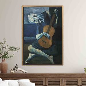 Printed Canvas Artwork: Picasso's Old Guitarist Tempered Glass Design,GOLD <b>FRAMED</b> CANVAS - Product Image 1