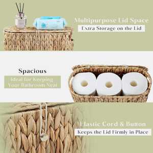 Panier de rangement pour papier toilette en jacinthe d'eau tissé à la main avec couvercle, organisateur de salle de bain écologique pour rouleaux de papier, fabriqué au Vietnam - Product Image 4