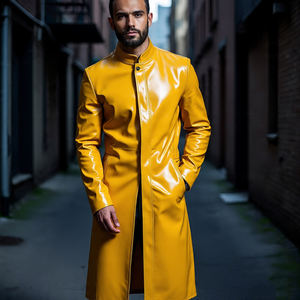 Abrigos largos de piel de oveja genuina de alta calidad | Abrigo largo de cuero genuino de moda para hombres Mangas completas - Product Image 6