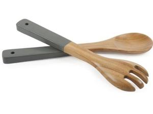 ชุดช้อนตักสลัดและส้อมด้ามไม้สีสองสีธรรมชาติดีไซน์ขนนก - Product Image 6